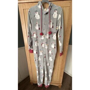 Munki Munki Women's One-Piece Hooded Fleece Pajamas Gray Pink Spark Size Small